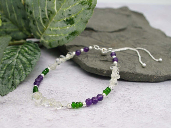 Amethyst and Diopside Sterling Silver Slider Bracelet