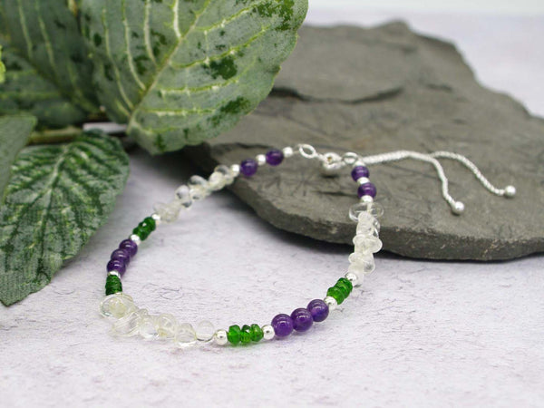 Amethyst with Diopside Sterling Silver Slider Bracelet