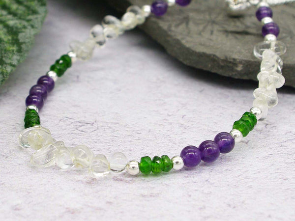 Amethyst and Diopside Sterling Slider Bracelet