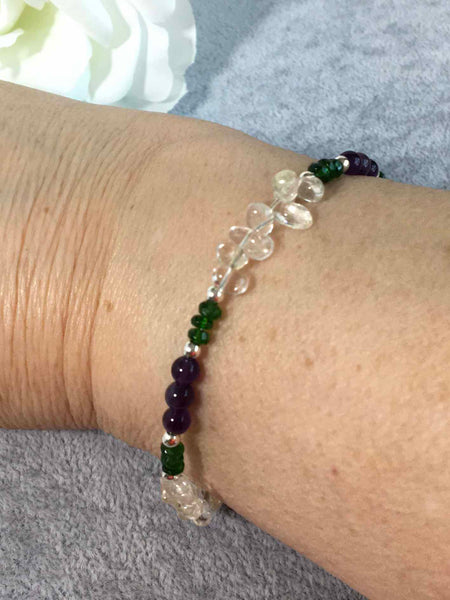 Amethyst and Russian Diopside Sterling Silver Slider Bracelet