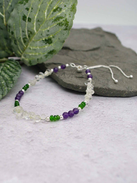 Amethyst with Russian Diopside Sterling Silver Slider Bracelet