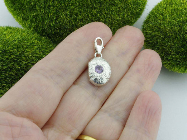 Rose de France Amethyst Solid Sterling Silver Precious Pebble Charm