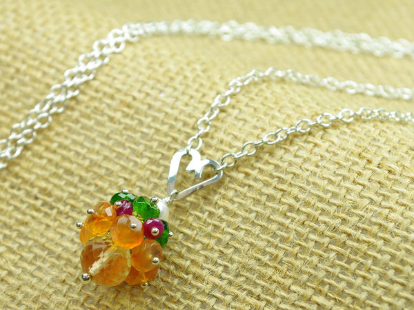Aphrodite Necklace - Unique Handmade Sterling Silver Heart With Natural Ruby & Citrine