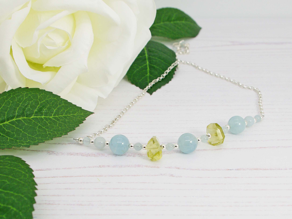 Jewellery by Linda Aquamarine Dream - Aquamarine and Lemon Quartz on Sterling Silver Necklace