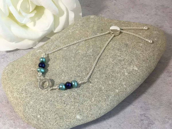 Blue Pearl Filigree Charm Jewellery by Linda Sterling Slider Bracelet