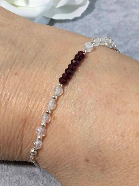 Ruby with Crackled Quartz Sterling Silver Slider Bracelet