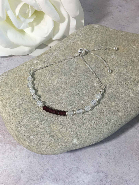 Ruby with Crackled Crystal Quartz Sterling Silver Slider Bracelet