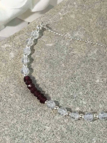 Ruby and Crackled Quartz Sterling Silver Slider Bracelet