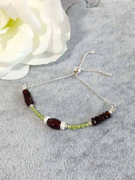 Garnet with Peridot Sterling Silver Slider Bracelet