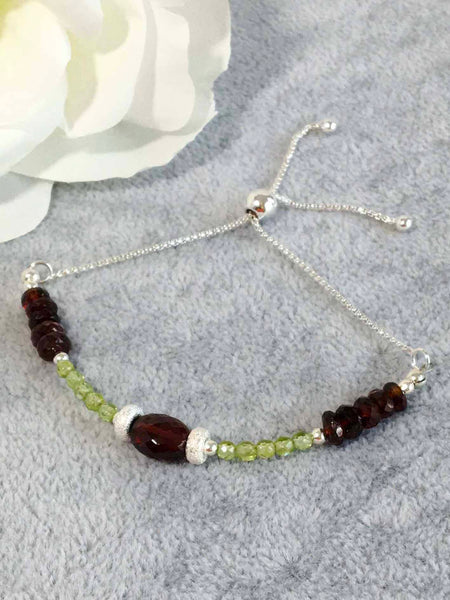 Garnet with Peridot Sterling Slider Bracelet