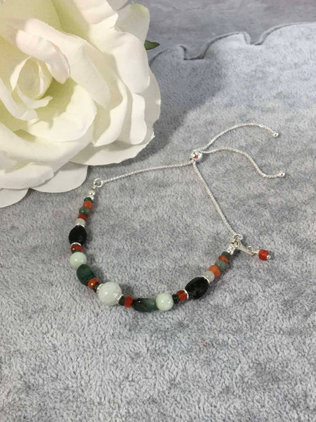 Emerald Jadeite with Carnelian Sterling Silver Slider Bracelet