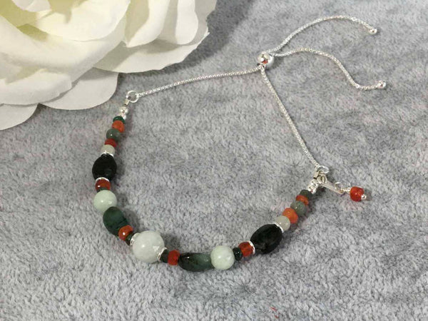 Emerald, Jadeite and Carnelian Sterling Silver Jewellery by Linda Slider Bracelet