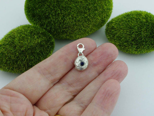 Blue Sapphire Solid Sterling Silver Precious Pebble Charm