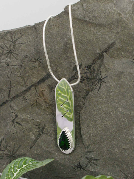 Rune necklace, black opal with green flashes sterling silver