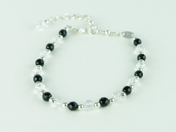 Black Tie Bracelet - Agate, Quartz, Sterling Silver