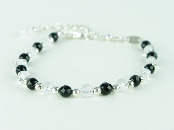 Black Tie Bracelet - Agate & Quartz with Sterling Silver