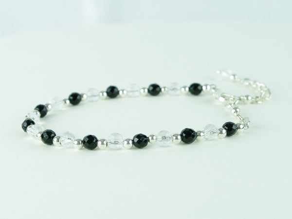 Black Tie Bracelet - Agate, Quartz & Sterling Silver