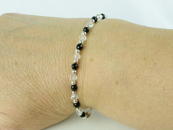 Black Tie Bracelet - Agate, Quartz, Sterling Silver as worn