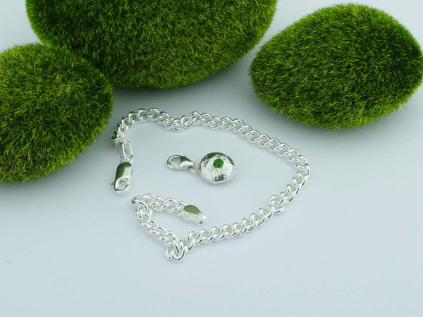 Russian Diopside Solid Silver Precious Pebble Charm