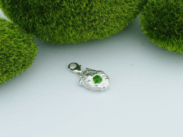 Russian Chrome Diopside Solid Silver Precious Pebble Charm