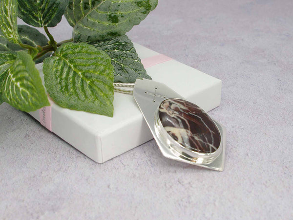 Cappucino Jasper Runic Sterling Silver Necklace on box