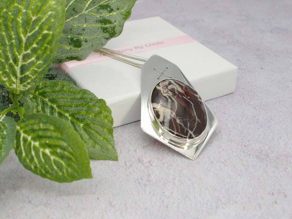 Cappucino Jasper Runic Sterling Necklace