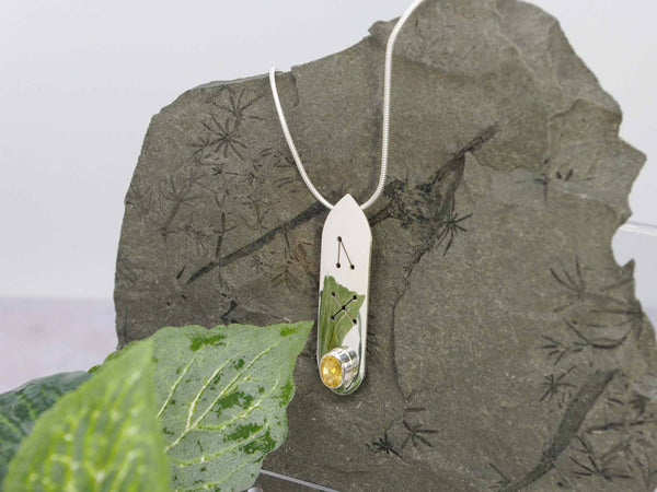 Citrine Oval Runic Sterling Silver Pendant Necklace