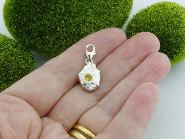 Citrine Solid Sterling Silver Precious Pebble Charm