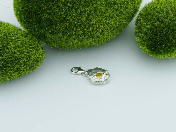 Citrine Solid Silver Precious Pebble Charm