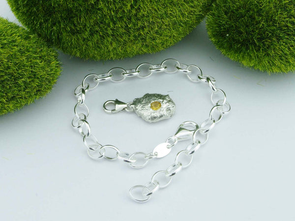 Citrine Solid Sterling Silver Pebble Charm