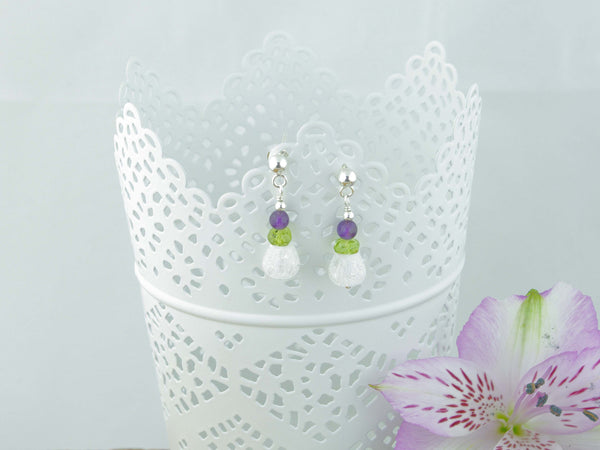 Jewellery by Linda Crackle Earrings - Sterling Silver, Amethyst, Peridot, Quartz