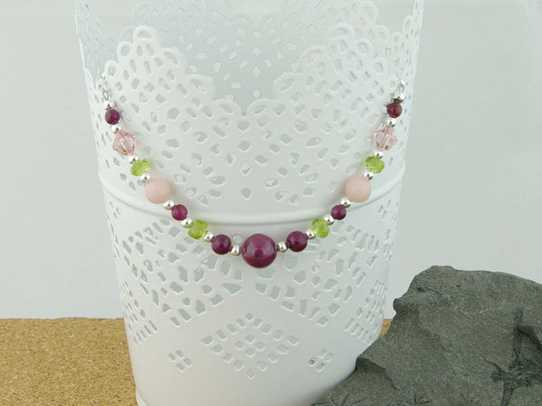 Desire Necklace - Ruby, Pink Opal, Peridot , Swarovski at Jewellery by Linda