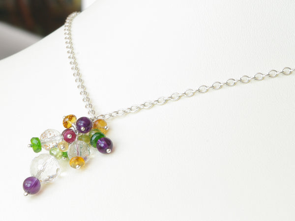 Dew Necklace - Exclusive & Handmade with Yellow Sapphire, Red Spinel, Amethyst & Quartz