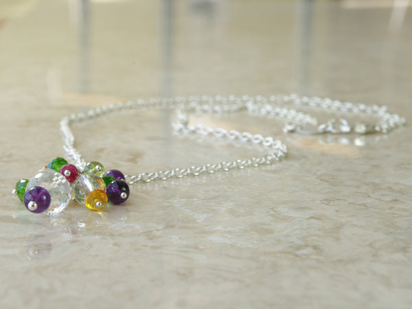 Dew Necklace - Exclusive & Handmade with Yellow Sapphire, Red Spinel, Amethyst & Quartz