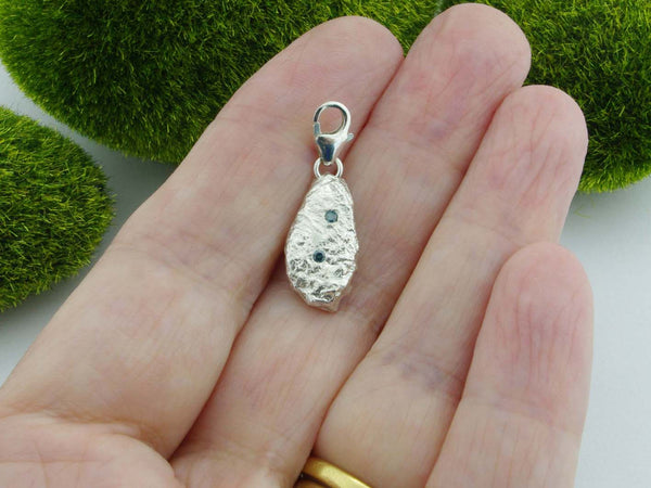 Blue Diamond Solid Sterling Silver Precious Pebble Charm