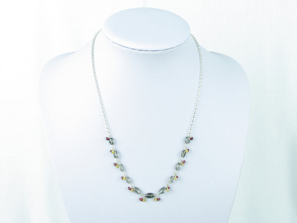 Elegance necklace. Rutile quartz, yellow sapphire, spinel, sterling silver.