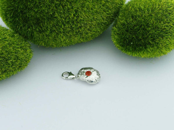 Fire Opal 2 Solid Silver Precious Pebble Charm