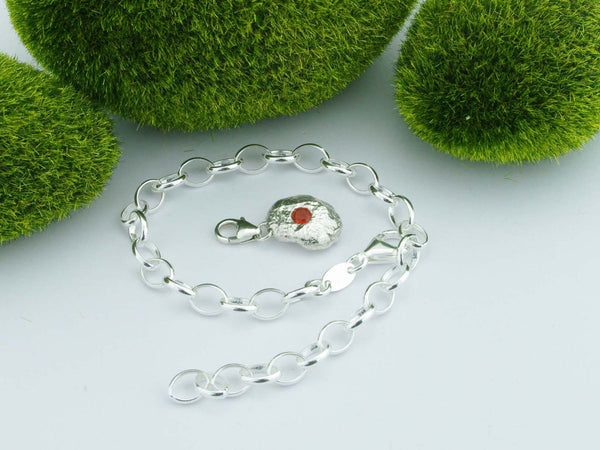 Fire Opal 2 Solid Sterling Silver Pebble Charm