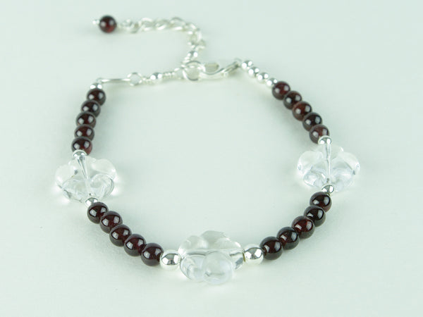 Flower Power Bracelet - Garnet, Quartz Flowers, Sterling Silver