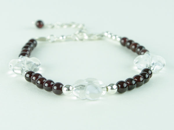 Flower Power Bracelet - Garnet, Quartz Flowers & Sterling Silver