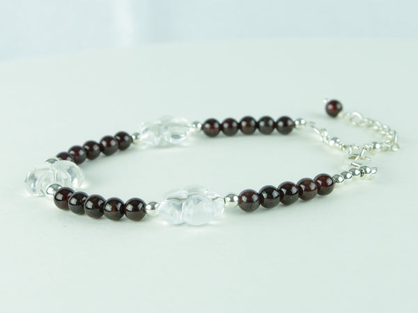 Flower Power Bracelet - Garnet, Quartz Flowers and Sterling Silver