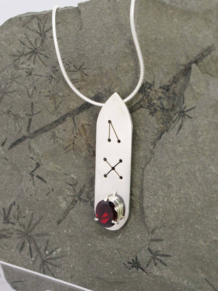 Garnet Oval Runic Sterling Silver Necklace gem closeup