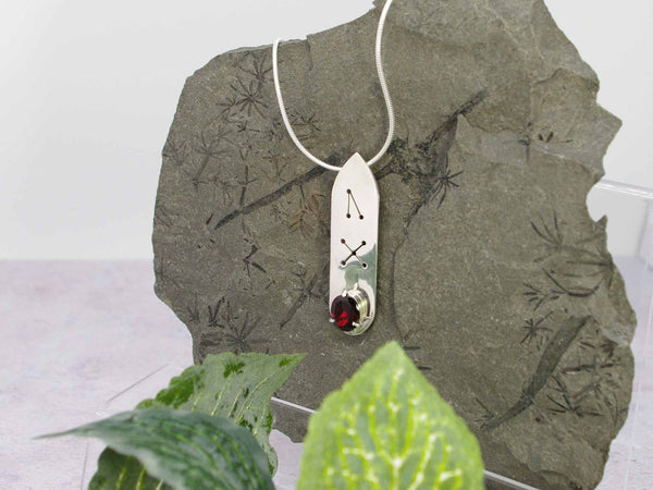 Garnet Oval gemstone Runic Sterling Silver Necklace