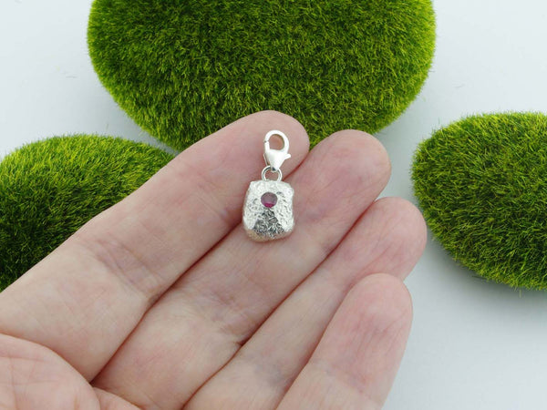 Garnet Solid Sterling Silver Precious Pebble Charm
