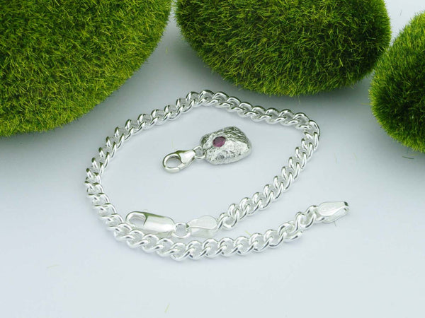 Garnet Solid Sterling Silver Pebble Charm