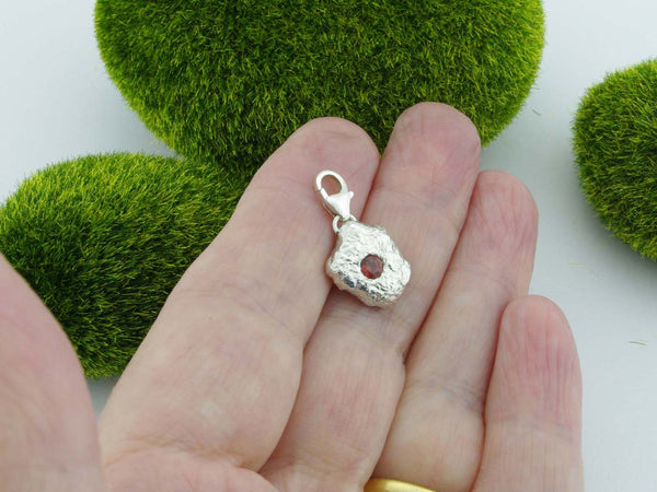 Red Garnet Solid Sterling Silver Precious Pebble Charm