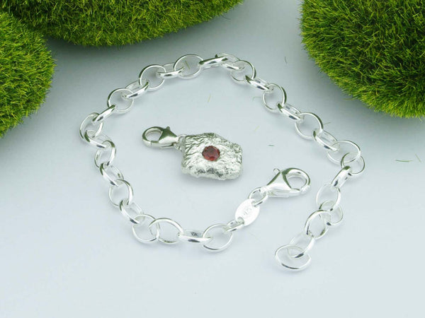 Red Garnet Solid Sterling Silver Pebble Charm