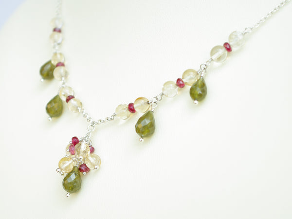 Hermia Necklace - Exclusive & Handmade with Vesuvianite, Citrine & Red Spinel