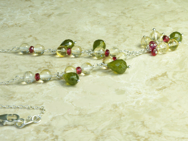 Hermia Necklace - Exclusive & Handmade with Vesuvianite, Citrine & Red Spinel