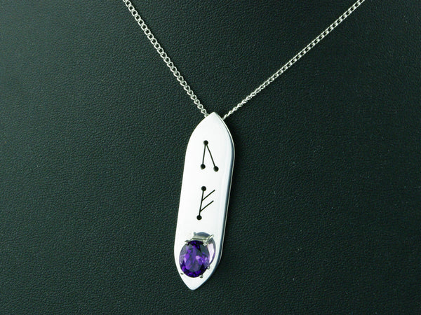 Amethyst Runic Sterling Silver Necklace Step Cut